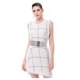 Women Adjustable Stretch Waistband Antique Buckle Thick Belt Silver M