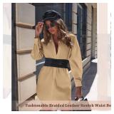 SUOSDEY Women Faux Leather Braided Waist Belt for Dress Elastic Stretch Belt for Ladies Wide Waist Belt for Women