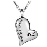 Cremation Urn Ashes Necklace "Dad Forever In My Heart" Stainless Steel Keepsake Waterproof Memorial Pendant (Dad)