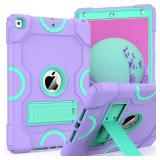 ZoneFoker for iPad 9th Generation Case, iPad 8th 7th Generation Case, iPad 10.2 Inch 2021/2020/2019 Case, Heavy Duty Rugged Shockproof Protective Cover with Kickstand Purple/Green