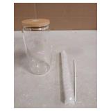 Glass with Pink Bows Tumbler with Wooden Lid and Glass Straw