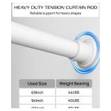 Tension Curtain Rod by EZFurni,42-123 Inches,Heavy Duty Tension Rods for Windows, No Drilling Adjustable Curtain Rod for Patio, Hold Up Blackout Curtains and Non Slip, White