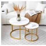 Round Nesting Coffee Tables Set with Gold Base white&black  - Retail: $59