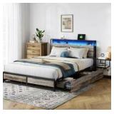 LINSY LIVING Greige Full Size Platform Bed Frame with LED Headboard - Retail: $419