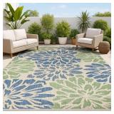 JONATHAN Y SANTA MONICA 8 x 10 Area Rug  Zinnia Floral Textured Weave - Navy/Green  SMB110B-8 - 7ft9in x 10ft - Retail: $269