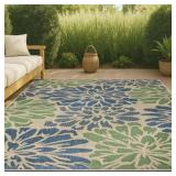 JONATHAN Y SANTA MONICA 8 x 10 Area Rug  Zinnia Floral Textured Weave - Navy/Green  SMB110B-8 - 7ft9in x 10ft - Retail: $269