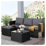 3-Piece Wicker Patio Sectional Set - Item Varies Slightly from Photo, Missing Glass Tabletop  - Retail: $244
