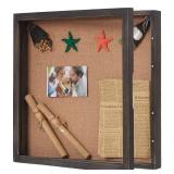 Extra Large Shadow Box 20x20, Square Shadow Boxes Display Cases with Hinged Door, Big Memorial Display Box for Weddings Bouquet Flowers Jersey - Weathered Black