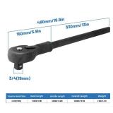 Yulatik 3/4 Ratchet with 13" Long Handle, Heavy Duty Quick Release Reversible Switch Full Polish Grip Drive Ratchet Socket Wrench, Gifts for Men & Dad, 18.9 Inch Overall Length  - Retail: $60