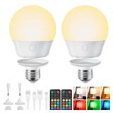 Brightown E26 Rechargeable Light Bulb with Remote and Timer, Battery Backup Bulb for Sconces and Lamps, Magnetic Bulbs for Non-Hardwired Fixture, 3 Color Temperatures + 9 RGB Colors, Dimmable, 2 Pack