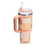 Stanley Quencher H2.0 FlowState 30 oz or 40 oz tumbler in a patterned design with the text \"MOMâ Engraved - Retail: $0