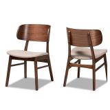 2pc Alston Fabric Upholstered Wood Dining Chair Set Beige/Walnut Brown - Baxton Studio - Retail: $221