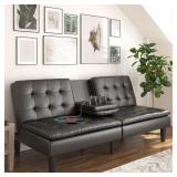 Mainstays Memory Foam 71.6\" Futon with Cupholder and USB, Black Faux Leather - Retail: $220