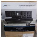 Mainstays Memory Foam 71.6\" Futon with Cupholder and USB, Black Faux Leather - Retail: $220