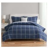 Mainstays Navy Windowpane 10 Piece Bed in a Bag Comforter Set with Sheets  Queen - Retail: $55