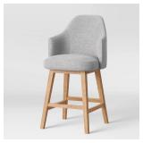 Kinston Swivel Curved Back Upholstered Counter Height Barstool Light Gray - Thresholdâ¢: Kitchen Seating, Rubberwood Legs