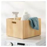 Modern Wooden Storage Box with Ribbed Design - Retail: $35