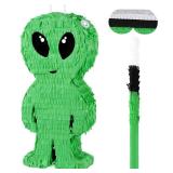 Alien Pinata with Stick and Blindfold Green Space Alien Birthday Party Decorations for Kids Boys Outer Space Theme Party Supplies