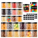 Vivimee 24 Pack Plastic Jars with Lids 16 oz (12 Pack) & 8 oz (12 Pack), Clear Plastic Mason Jars, Leakproof Slime Containers for Peanut, Spice, Cookie, Candy and Dry Food, Empty Jars for Storage