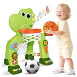 AuroTops Toddler Basketball Hoop & Soccer Goal Toy,Dinosaur Toys with Light & Music,Musical Toys for 1 Year Old Boy Girl Learning Toy for Toddlers 1-3 Birthday Gifts for 1 Year Old Boys