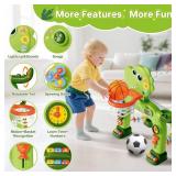 AuroTops Toddler Basketball Hoop & Soccer Goal Toy,Dinosaur Toys with Light & Music,Musical Toys for 1 Year Old Boy Girl Learning Toy for Toddlers 1-3 Birthday Gifts for 1 Year Old Boys