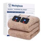 Westinghouse Electric Blanket Queen Size, Soft Plush Sherpa Heated Blanket with 10 Heating Levels & 1-12 Hours Auto-Off, Machine Washable, 84x90 inches, Camel