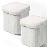 Qinyoung 2 Pcs Storage Ottoman Flower Shaped Foot Stools Foldable Velvet Storage Box Footrest Small Ottoman Seat with Folding Vanity Stool for Dorm Home 12. 6 x 12. 6 x 12. 6 Inch(White)
