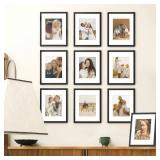 Fisnish 11x14 Picture Frame Sef of 10, Display Pictures 8x10 with Mat or 11 x 14 Without Mat, Photo Frame Collage for Wall Gallery Decor, Hanging or Tabletop Display, Black