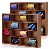 Wesiti Tie Box Organizer Wall Mounted Tie Rack with 16 Compartments Bamboo Belt Holder for Men Scarf Necktie Home Wall Closet(Dark Brown Color,2 Piece)