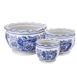 HakkaGirl Blue and White Planters, Succulent Pots Ceramic Plant Pots Indoor with Drainage for Home Decor - Set of 3