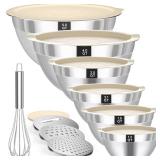 Eallpha Mixing Bowls with Lids Set 10pcs | Stainless Steel Mixing Bowls with Graters and Egg Whisk,Nesting Bowls Set for Baking, Cooking, Meal Storage(1.2QT-5.5QT)