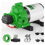 RVGUARD 12V DC Self Priming Water Pump, 3.5 GPM 45 PSI, Green Plastic Diaphragm Pump with Strainer Filter, Adapters, for RV, Yacht, Garden, Camper