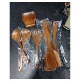 Wooden Spoons for Cooking, Teak Wooden Kitchen Utensil Set with Spoon Rest - Smooth Finish, Non-Stick, Comfortable Grip, Heat Resistant Cooking Utensils Set