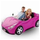 Liberty Imports Doll-Sized Convertible Car for Dolls 2-Seater Pink Vehicle with Rolling Wheels, Seat Belts w/ Two 11.5 Dolls Included