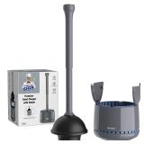 MR.SIGA Toilet Plunger with Holder, Heavy Duty Plunger with Sturdy Handle for Toilet Cleaning, Gray