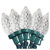 C9 Christmas Lights, 50 LEDs 24.5 FT Faceted String Lights Connectable Commercial Grade Indoor Outdoor, 120V UL Certified Xmas Strawberry Tree Light Strand for Garden Patio Parties, Cool White