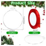 Blulu  Christmas Clear Acrylic Ornament Blanks Bulk Round Acrylic Discs Ornament Vinyl Christmas Hanging Circle Ornaments Blank with 2 Rolls Red Ribbon for Xmas Tree DIY Crafts(4 Inch)