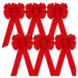 WILLBOND 6 Pieces Velvet Christmas Red Bows Gold Wired Edge Ribbon Christmas Wreath Ornament Bows for Xmas Tree Wreath Fence Stairs Railing Fireplace Home Indoor Outdoor Front Door Decorations