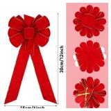 WILLBOND 6 Pieces Velvet Christmas Red Bows Gold Wired Edge Ribbon Christmas Wreath Ornament Bows for Xmas Tree Wreath Fence Stairs Railing Fireplace Home Indoor Outdoor Front Door Decorations