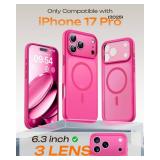 TOCOL for Phone 17 Pro Case, Full Camera Protection, Built-in Magnetic Ring, Compatible with Magsafe Charger, Drop Protection, Translucent Matte Phone Case for Phone 17 Pro 6.3 inch (Hot Pink)