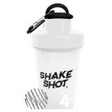 Shake Shot - White - 4oz Mini Shaker Bottle for Pre Workout, Creatine, Small Scoop Supplements (Not for Protein) Clip & Shaker Ball