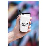 Shake Shot - White - 4oz Mini Shaker Bottle for Pre Workout, Creatine, Small Scoop Supplements (Not for Protein) Clip & Shaker Ball