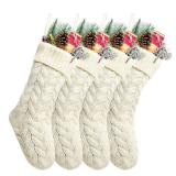 Kunyida Pack 4,18 Unique Ivory White Knit Christmas Stockings Style3