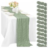 12 Pcs 10FT Sage Green Cheesecloth Table Runner 35 x 120 Inches Long Runner for Tables Gauze Fabric Boho Table Runner Decoration Rustic Sheer Runner for Wedding Baby Shower Birthday Party (Sage Green)