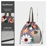 Reusable Lunch Bag,Canvas Drawstring Lunch Bag, Lunch Tote for Work, School, or Picnics, Lightweight & Waterproof, Keeps Food Fresh All Day (Sunflower)