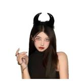 Soochat Devil Horns Headband Demon Horn Hair Hoop for Women Girls Halloween Cosplay Costume Accessories Black