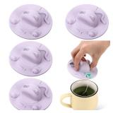 Ferrochef 4 Pcs Tea Bag Squeezer 4 Inch Silicone Tea Bag Holder & Squeezer Dishwasher Safe Purple Cute Cat-shaped Cup Silicone Lids Warm Cover Supplies