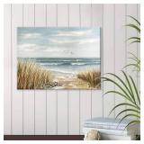 ARTISTIC PATH Abstract Beach Painting Wall Art: Seashore Artwork Hand Painted Coastal Picture on Canvas for Office (16 W x 11 H,Multi-Sized)