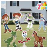 Toy Inspired Story Themed Happy Birthday Yard Signs, 7PCS Birthday Party Supplies Set with Stakes, Outdoor Party Decor Yard Signs for Themed Party Decorations Outdoor Indoor Halloween Christmas