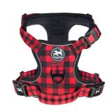 PoyPet No Pull Dog Harness, [Release at Neck] Reflective Adjustable No Choke Pet Vest with Front & Back 2 Leash Attachments, Soft Control Training Handle, Plaid(Checkered Red, XL)